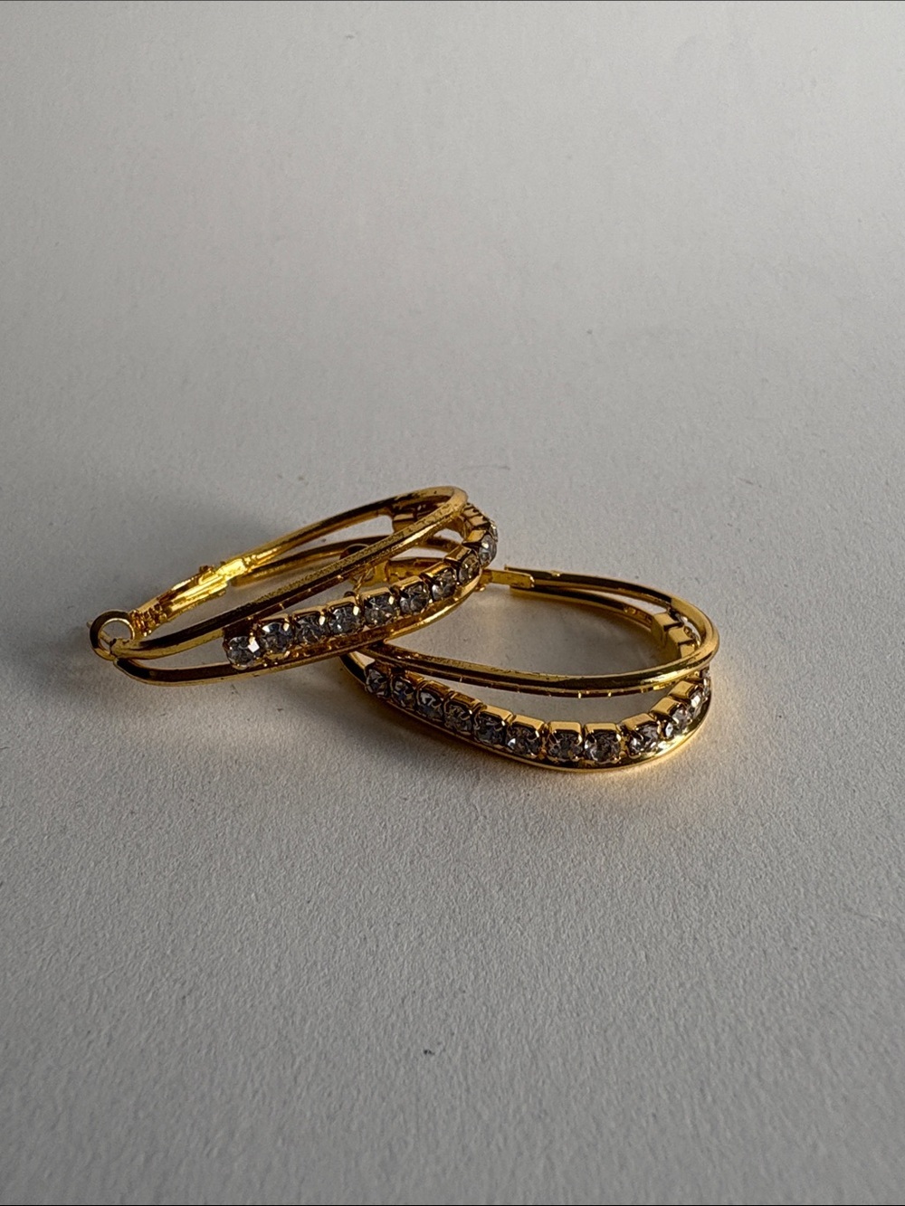 Gold Pavé Crystal Hoop Earrings Sparkle Statement Women Jewelry - Picture 4 of 5